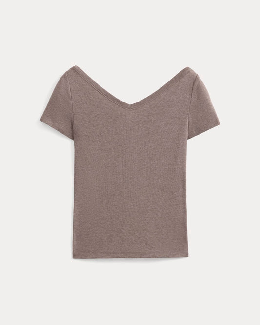womens-everlight-short-sleeve-v-neck-top-heathered-chocolate-chip | alt