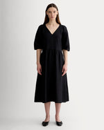 womens-linen-oversized-puff-sleeve-dress-black | primary