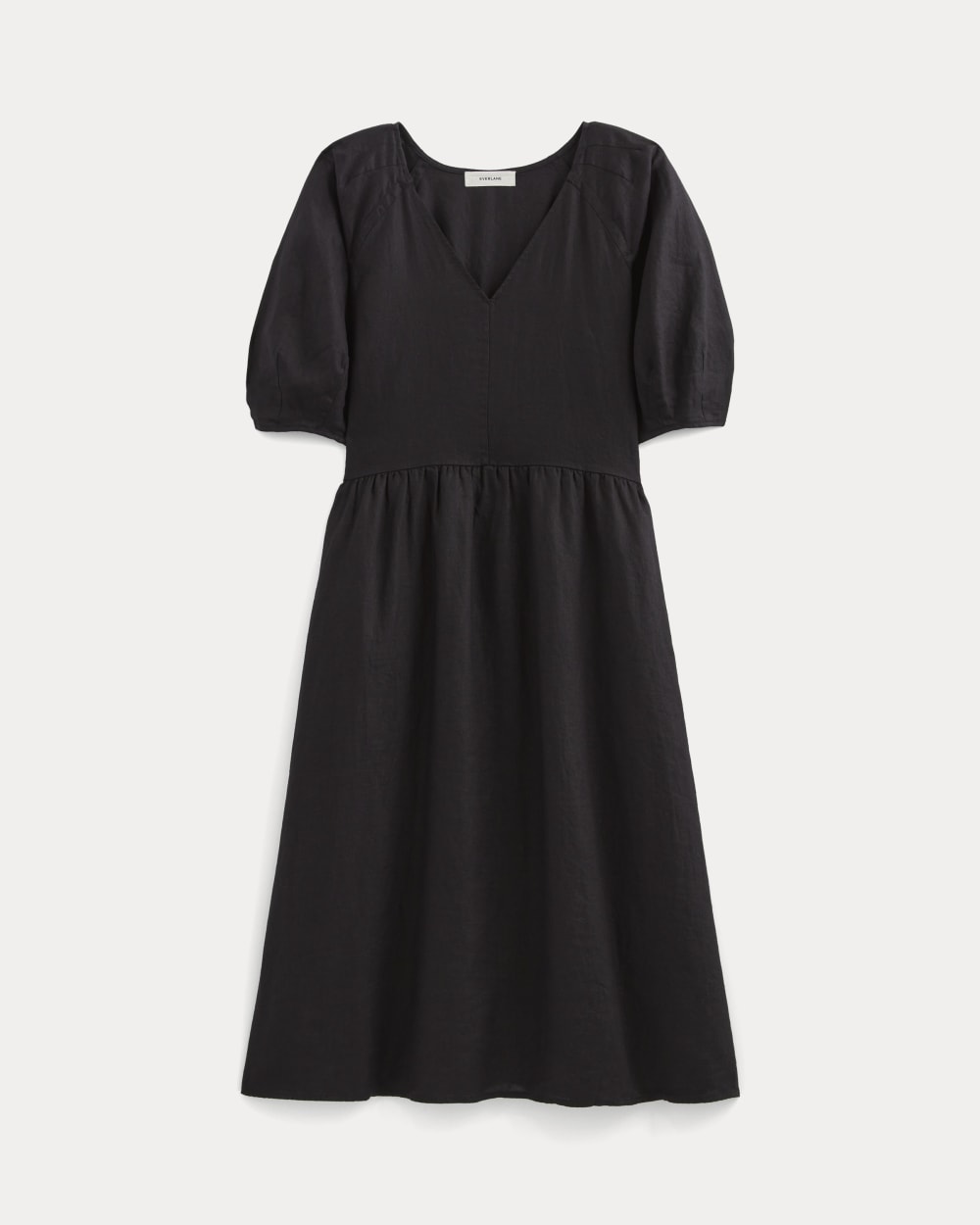 womens-linen-oversized-puff-sleeve-dress-black | alt
