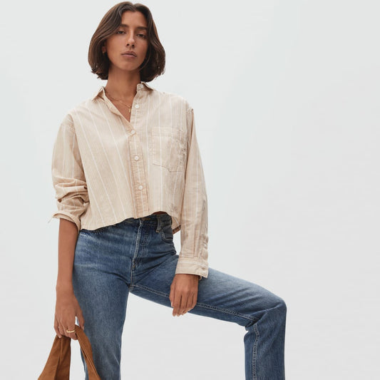 womens-silky-cttn-cropped-shirt-conven-golden-brown-stripe | primary