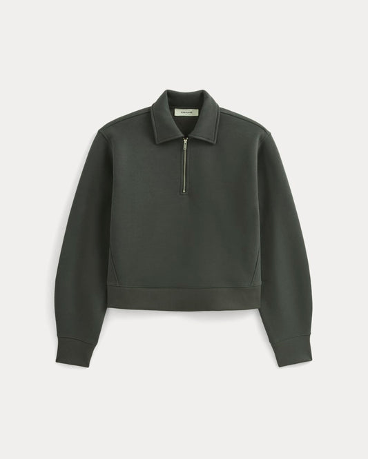 womens-luxe-fleece-zip-polo-washed-black | alt