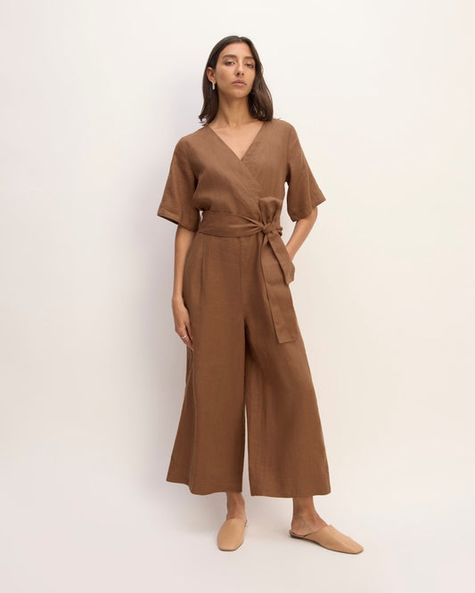womens-linen-cross-front-jumpsuit-new-cocoa-brown | primary