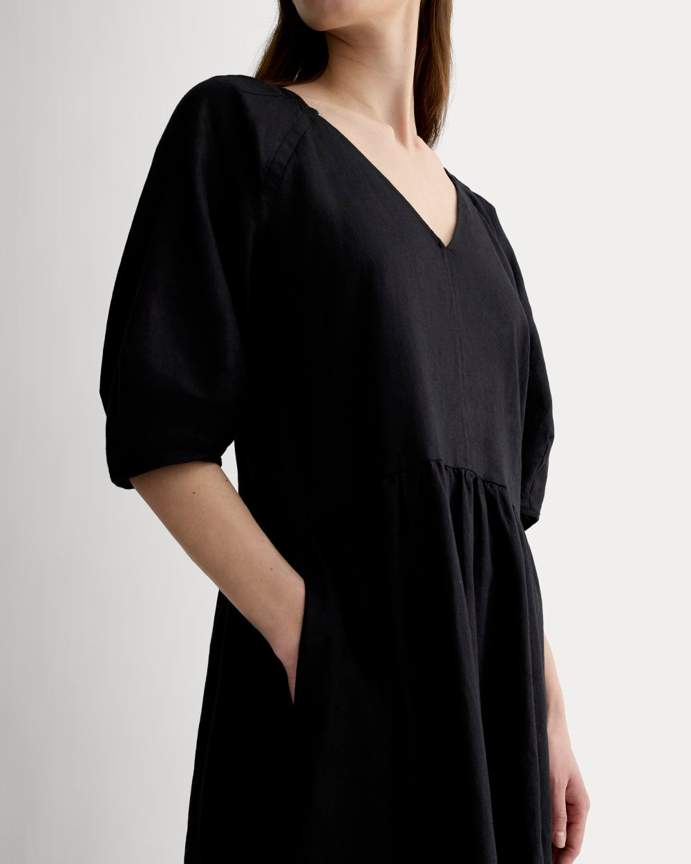 womens-linen-oversized-puff-sleeve-dress-black