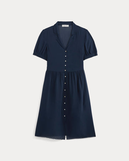 womens-notch-collar-shirtdress-silk-navy | alt