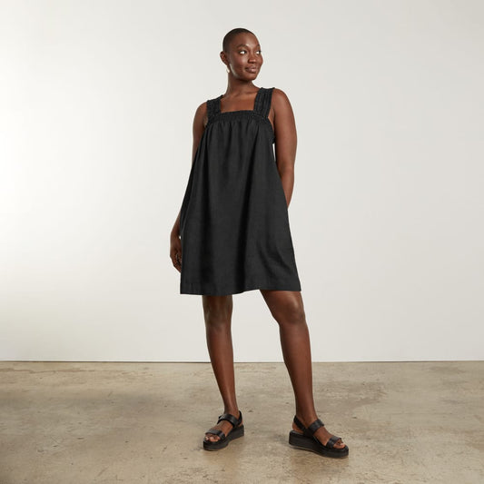 womens-smocked-linen-dress-black