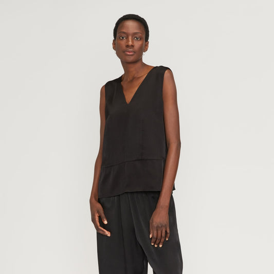 womens-satin-v-neck-top-black | primary