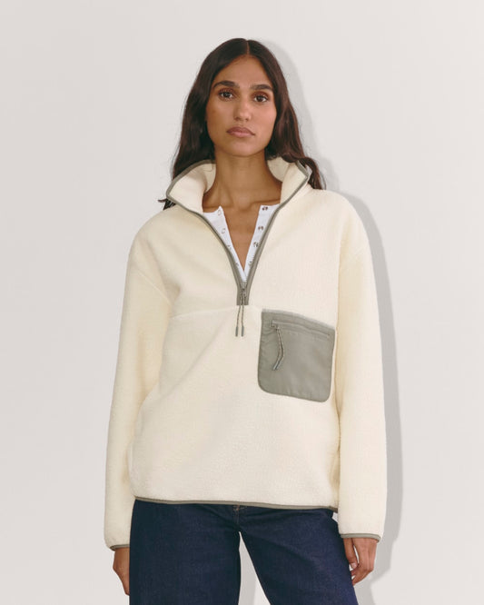 womens-renew-fleece-oversized-half-zip-heathered-oat | primary