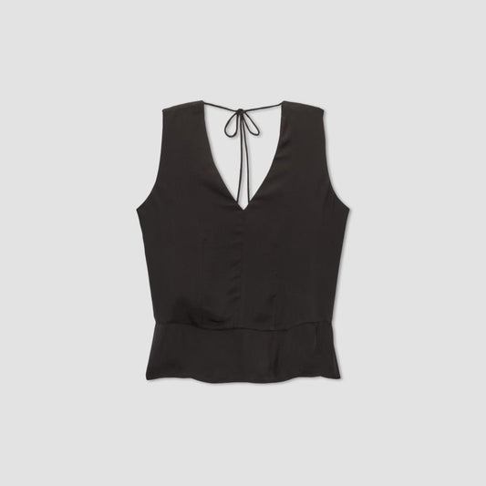 womens-satin-v-neck-top-black | alt