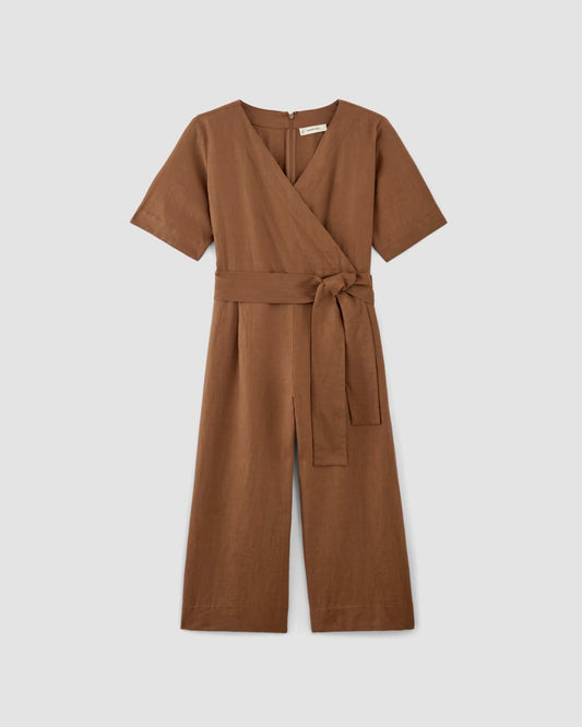 womens-linen-cross-front-jumpsuit-new-cocoa-brown | alt